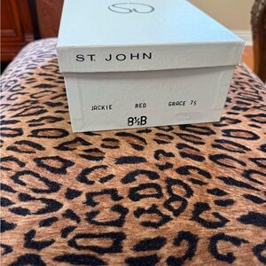 St. John all leather pumps in red with black patent and gold accent